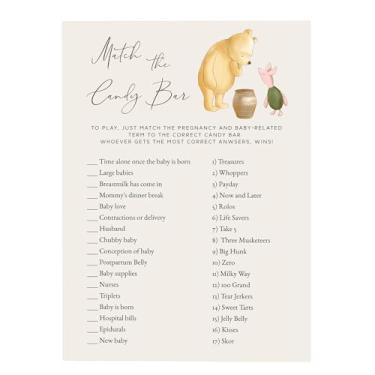 Imagem de Winnie Baby Shower Games, Match The Candy Bar, cartas de jogo de chá de bebê, conjunto de 30, lembrancinhas de festa do Ursinho Pooh, suprimentos e atividades para jogos de festa de chá de bebê,