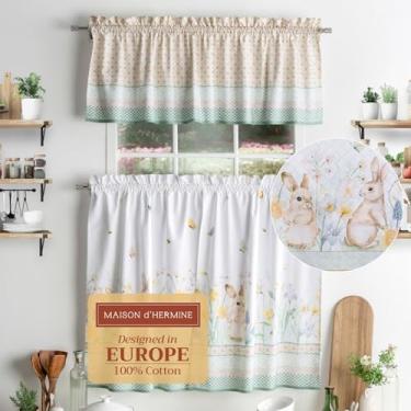 Imagem de Maison d' Hermine Easter Dew 100% algodão conjunto de 3 cortinas de janela de haste de cozinha para café | cozinha | quarto | casa [2 camadas (28 x 36") e 1 saia (141 x 45.7 cm) ]