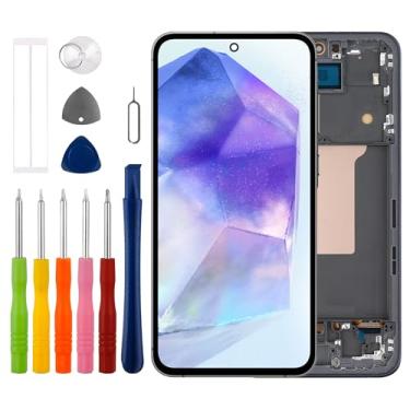 Imagem de Duotipa Tela OLED para Samsung Galaxy A55 SM-A556 16.8 cm (Preto com Moldura) Tela LCD Touchscreen Digitalizador Montagem com Kit de Ferramentas de Reparo, Suporte a Impressão Digital