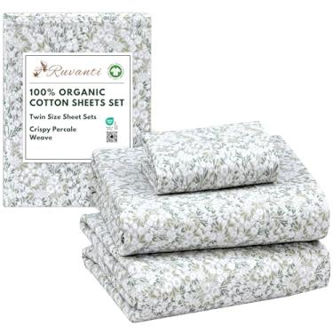 Imagem de RUVANTI Lençóis de solteiro 100% algodão orgânico, tecido percal, certificado GOTS, conjunto de 3 peças, bolso profundo 38 cm, fresco e respirável, roupa de cama macia e durável, Sábanas Algodón