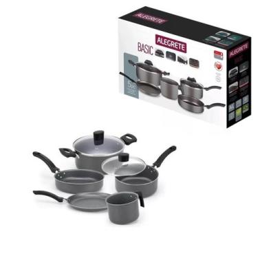 Imagem de Jogo De Panela Basic 5 Pçs Alegrete Cinza C/ Tampa de Vidro