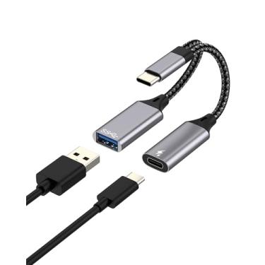 Imagem de Adaptador USB C para USB 3.0 de 30 W (2 em 1) Conversor OTG Tipo C Divisor de Cabo de Carregamento Rápido para iPhone 16 15 Pro Transferência de Dados para Apple para iPad Android Conector Leitor de