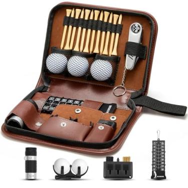 Imagem de SANLINZOM Acessórios de golfe para homens e mulheres para golfistas, conjunto de acessórios em estojo de poliuretano de alta qualidade com bolas de golfe, telêmetro HD, camisetas de golfe, escova de