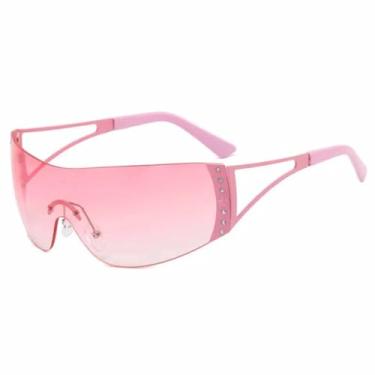 Imagem de JRLLFD Óculos de sol femininos sem aro cyberpunk, vintage, luxuoso, para áreas externas, UV400 (rosa)