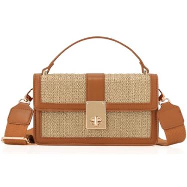 Imagem de DEXMAY Bolsas transversais de tecido de palha para mulheres - bolsa de praia Boho com alça superior │Bolsa clutch de ombro com alça larga ajustável, Rafia marrom/natural, Medium, Bolsas transversais
