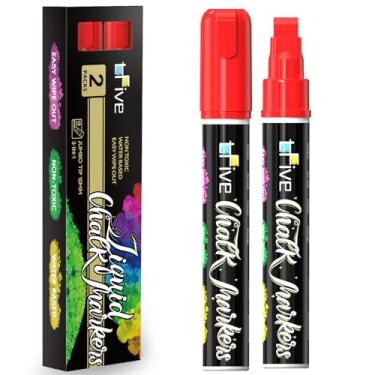 Imagem de TFIVE Marcadores de giz líquido vermelho – pacote com 2 canetas jumbo de giz com pontas largas 3 em 1 de 10 mm, canetas marcadoras apagáveis a seco e molhado para vidro, quadro-negro, janelas