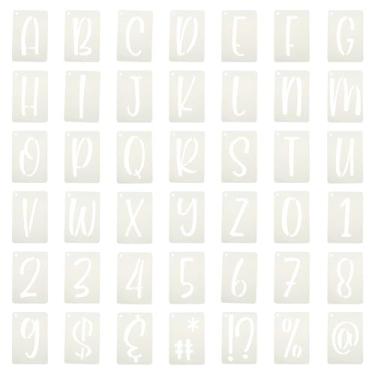Imagem de PATIKIL Estêncil com número de letra de 3,8 cm, 42 peças retangulares reutilizáveis, modelos de estêncil de letras e números para pintura na parede, sinalização de tecido de madeira, estilo letra