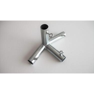 Imagem de Ângulo descendente de ponta baixa de 4 vias, 3,8 cm, extremidade superior, com encaixe de dossel de perna (FV4D) - Serve para tubo EMT ou trilho superior de cerca de corrente que tem um diâmetro