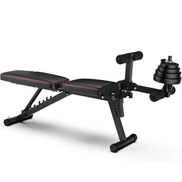 Imagem de Banqueta dobrável com halteres para treinamento em casa, academia, levantamento de peso, banco ajustável e dobrável para levantamento de peso, extensão de perna, banco multiuso para exercícios e