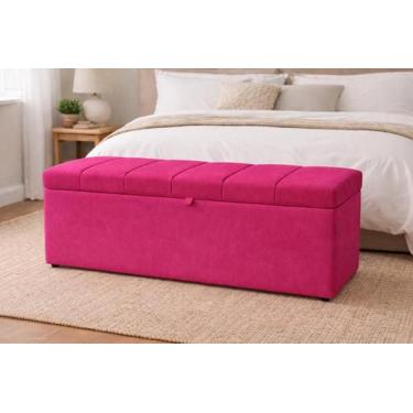 Imagem de Recamier Calçadeira Baú Carla Para Quarto Cama Queen 160 cm Suede Rosa
