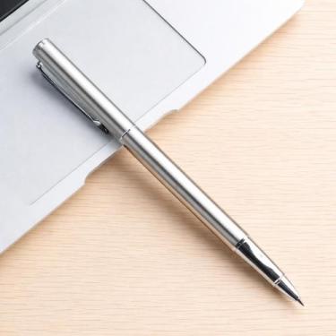 Imagem de Caneta prata pena tinteiro presente luxo extra fina  0,38mm - GEOBER