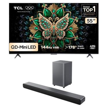Imagem de Combo Smart TV TCL 55 QLED Mini LED 4K C6K WiFi 144Hz 55C6K e Soundbar TCL Subwoofer 2.1 S55H