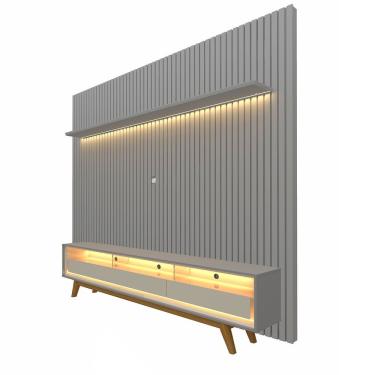 Imagem de Rack Com Painel Ripado Com Led Nobre 2.3 Cinza Com Off White - Gelius Móveis
