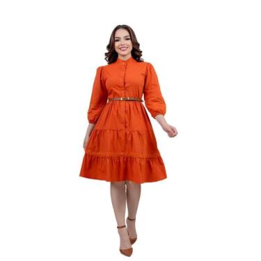 Imagem de Vestido Moda Evangélica Midi Viscolinho Outono Inverno Cor:TerracotaTa