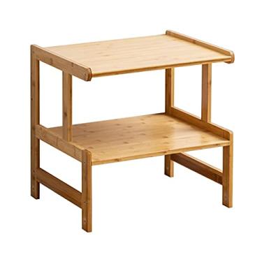 Imagem de Suporte de impressora Suporte de impressora Suporte de fax, Impressora multifuncional de mesa Copiadora Scanner Prateleira com Armazenamento Organizador de mesa de bambu Suporte de impressora para mesa (Cor: Cor de madeira)