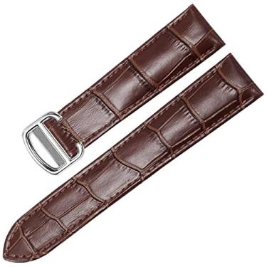 Imagem de DFAMIN Pulseira de relógio para Cartier TANk SOLO RONDE DE couro genuíno corrente de relógio fivela dobrável acessórios pulseira de relógio cinto (cor: 10mm fecho de ouro, tamanho: 18mm)