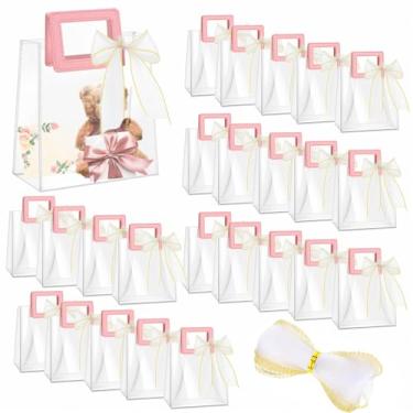 Imagem de 24 peças de sacos de presente de PVC transparente com alças e fita rabo de peixe, sacola de embrulho transparente reutilizável, sacolas plásticas transparentes para casamento, aniversário, chá de bebê
