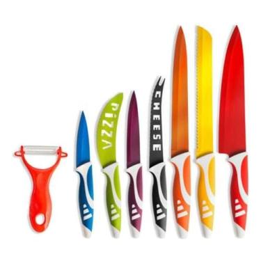 Imagem de Kit de Facas Premium Colors 8 Peças com Ralador Inox Cozinha Completa