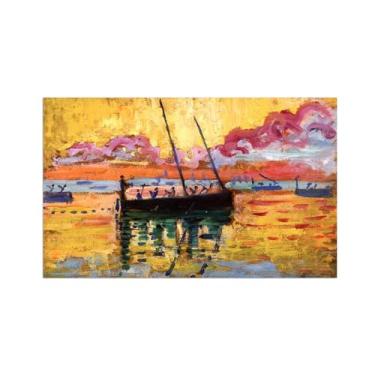 Imagem de Paul Signac Famosas Pinturas-Impressas em Tela-Barco ao pôr sol-Moderno Pôster Decoração Sala de Estar e Quarto 30x50cm12x20in Sem Moldura