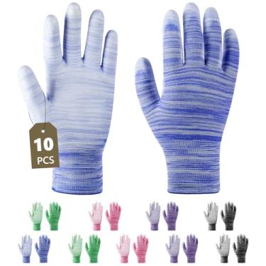 Imagem de Ainiv Luvas De Jardinagem Listradas 10 Pares Para Mulheres, Tricô Poliéster Com Revestimento Pu, Proteção Antiderrapante O Quintal, Fazenda, Área Externa