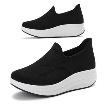 Imagem de RUIDENG Mocassins Femininos Pretos Leves, Calçados Para Fascite Plantar, Longos Dias De Trabalho, Sola 2" Com Salto Alto, Tamanho 5