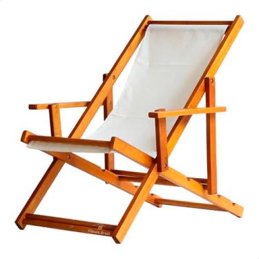 Imagem de Espreguiçadeira em Madeira Maciça para Piscina, Praia – Com Braço, Dobrável, Acabamento Envernizado (Branco)