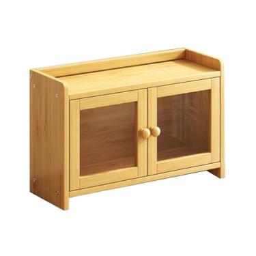 Imagem de RZGZKLSH Armário de armazenamento mini armário de bancada, organizador de bambu, aparador de despensa de cozinha - com porta de acrílico, caixa de pão, armário de armazenamento de bancada 19,7 x 18 x