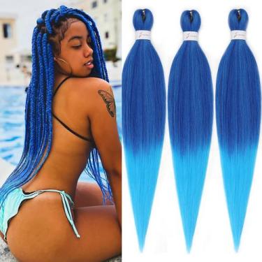 Imagem de Umylar de cabelo trançado pré-esticado 32 cm azul sintético x3