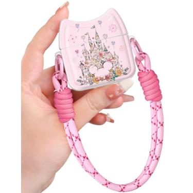 Imagem de Boaretiu Capa para AirPods 4 com alça – linda e protetora Kawaii Girls Girly Pretty Design Capa para mulheres, castelos de gatos com anel duplo durável para Apple e AirPods 4ª geração