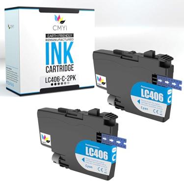 Imagem de CMYi LC406 Cartucho de tinta de substituição ciano para impressora Brother MFC-J4335DW J4340DW J4345DW J4535DW J4540DW J5855DW J5955DW J6555DW J6955DW J6955DW (2 ciano)