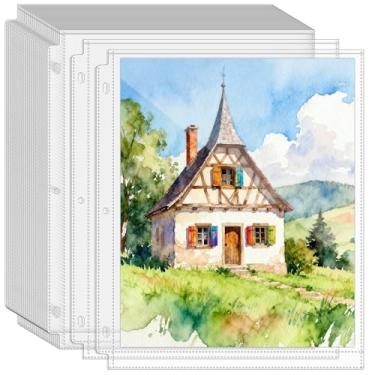 Imagem de VOKOY Pacote com 50 capas transparentes de 20,3 x 25,4 cm para fichário de 3 anéis, protetores de lençol de 1 bolso dupla face, álbum de fotos de arquivo, refil de páginas, organizador de bolsos de