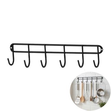 Imagem de Suporte Multiuso Cabide 6 Ganchos Porta Acessórios Cozinha Preto Fosco - 1017PT Future