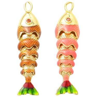 Imagem de Ipotkitt 2 peças, 2 cores, latão, esmaltado, amuletos de peixe, grandes, móveis, oceano, para fazer joias, artesanato, pulseira, colar, brincos, chaveiros, decoração de casa