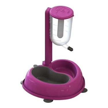 Imagem de Bebedouro Automático de Bilha com Comedouro Duplo Anti Formiga para Cães e Gatos, Altura Regulável, Base Antideslizante(ROSA DUPLO)