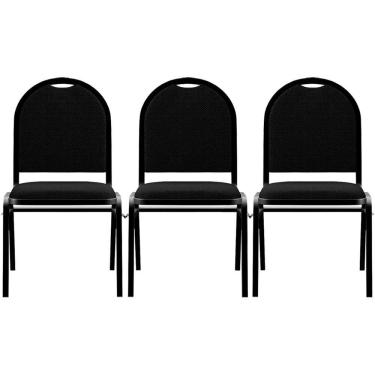 Imagem de Kit 3 Cadeiras Hoteleiras Auditório Empilhável Linho M23 Preto - Mpozenato