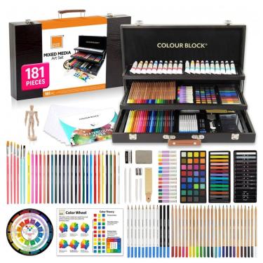 Imagem de Lápis de Cor Profissional Maleta de Madeira 181pcs Aquarela, Tinta, Grafite, COLOUR BLOCK