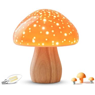 Imagem de BOHON Luminária Cogumelo de Cerâmica Retrô para Mesa de Cabeceira com LED 2700K - Laranja Vibrante