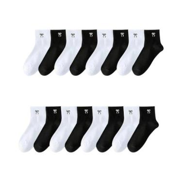 Imagem de Meias Infantis De Cano Médio 8 Pares Cores Aleatórias Padrão De Laço S