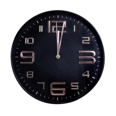 Imagem de Relógio De Parede De Plástico Decorativo 30cm - Amigold, PRETO