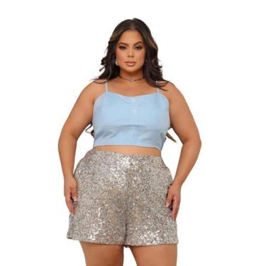 Imagem de Cropped Plus Size Alfaiataria Blusa Alçinha Botão Zíper Moda Curve - G