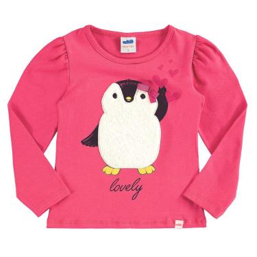 Imagem de Blusa Manga Longa Infantil Pinguim Aplicação Pelúcia Nº 4 AO 8