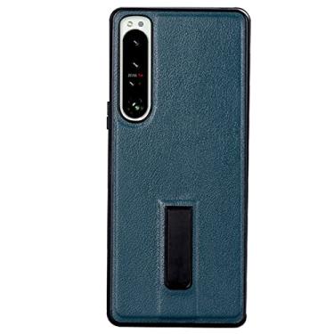 Imagem de DENSUL Capa fina para Sony Xperia 10 IV, capa traseira suporte de metal oculto, pára-choques de TPU de aderência ultrafina capa de couro durável anti-impressão digital, azul