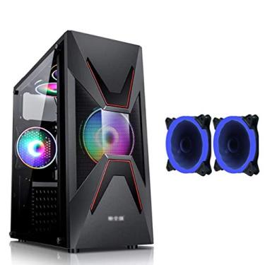 Imagem de Gabinete Gamer Gaming Case,Mid-Tower PC Gaming Case ATX/M-ATX/ITX - Front I/O USB 3.0 Port - Tempered Glass Side Panel- 4 Fan Position - Free Blue Eclipse Fan (Style : 2 fan)