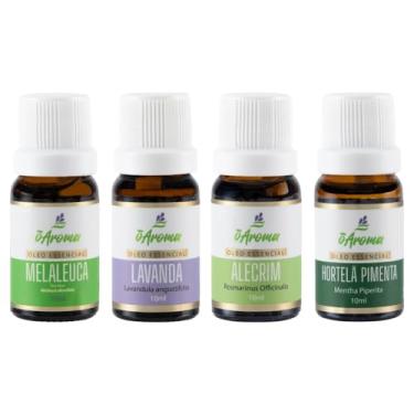 Imagem de Kit Óleo Essencial 100% Puro de Melaleuca Lavanda Alecrim Hortelã Pimenta Auxilia no Crescimento do Cabelo e Barba Diminui a Queda Capilar e Ajuda no Tratamento da Caspa Coceira Dermatite Foliculite e Descamação Produto Vegano