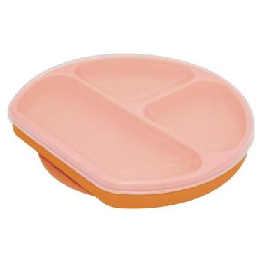 Imagem de Prato De Silicone Infantil 3 Divisórias Com Base De Sucção Laranja Oxford