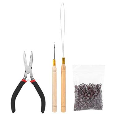 Imagem de Kit De Extensão De Cabelo, 500 Peças De Micro Anéis Forrados De Silicone, Conector De Calor, Puxando Agulha Gancho Peruca Conecta Alicates Para Salão De Beleza(Marrom)