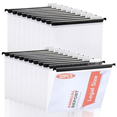 Imagem de 20 pastas de arquivo transparentes para pendurar, tamanho ofício, 24 x 35,5 cm, com abas e inserções, pastas suspensas de poliéster, pasta de documentos para pendurar transparentes, pastas de
