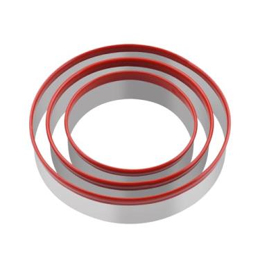Imagem de 3 cortadores de biscoito circulares 11,4 cm, 9,7 cm, 7,6 cm, cortador de biscoito redondo, cortadores de biscoito grandes, cortador de bolo pequeno, cortador de massa, com proteção de PVC vermelho superior