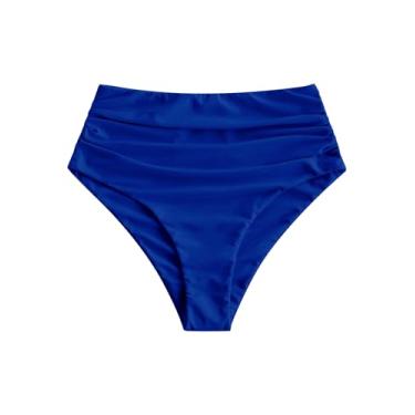 Imagem de ZAFUL Parte de baixo de biquíni feminina de cintura alta franzida calcinha de biquíni com controle de barriga, 23 - azul royal, P