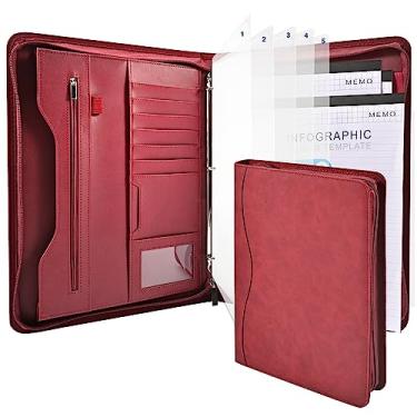 Imagem de Sbrinnaliao Padfolio Portfolio Pasta fichário-organizador caderno com zíper para mulheres e homens com capa para documentos, prancheta tamanho carta/A4, porta-cartões de visita (Borgonha-3)